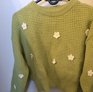 Green Floral Women's Sweater